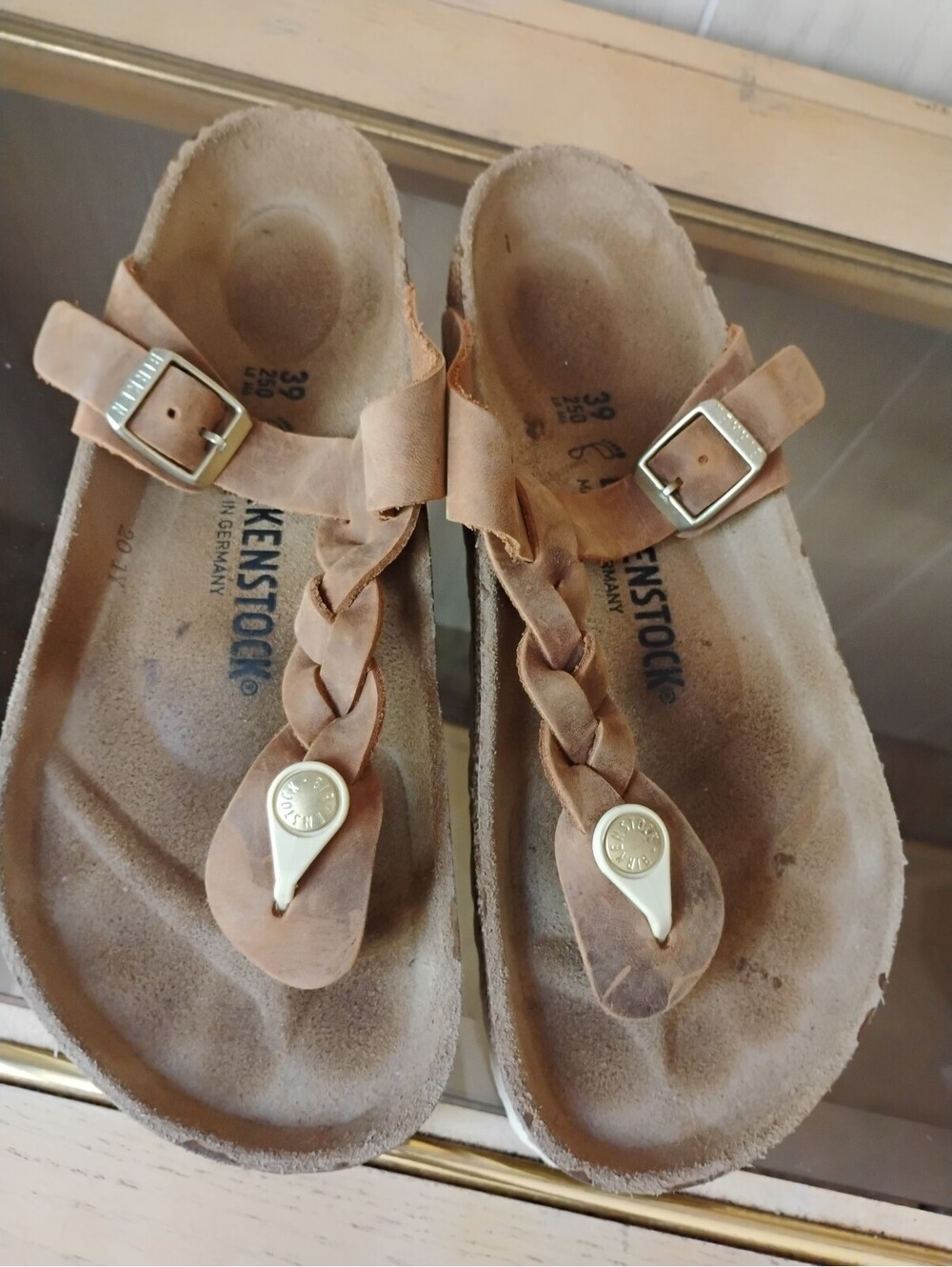 Birkenstock Women's Brown Leather Braided Thong Sandals Size 39